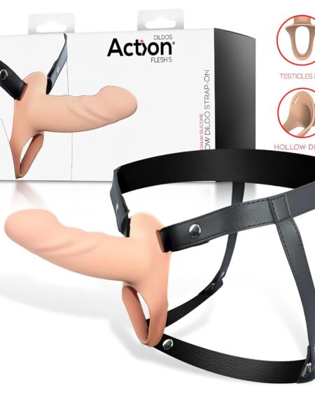 Action StrapOn S - felcsatolható, üreges dildó (natúr)